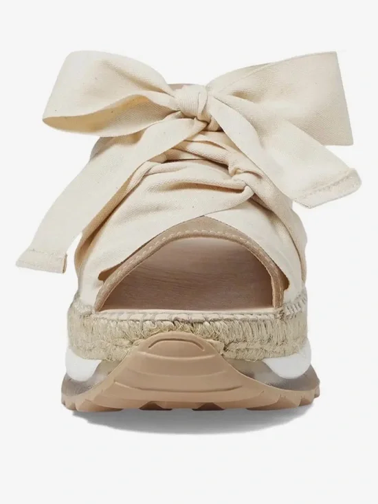 Free People Chapman Sandal Cream Espadrille Platform Slide Sandals with Bow - Picture 2 of 9